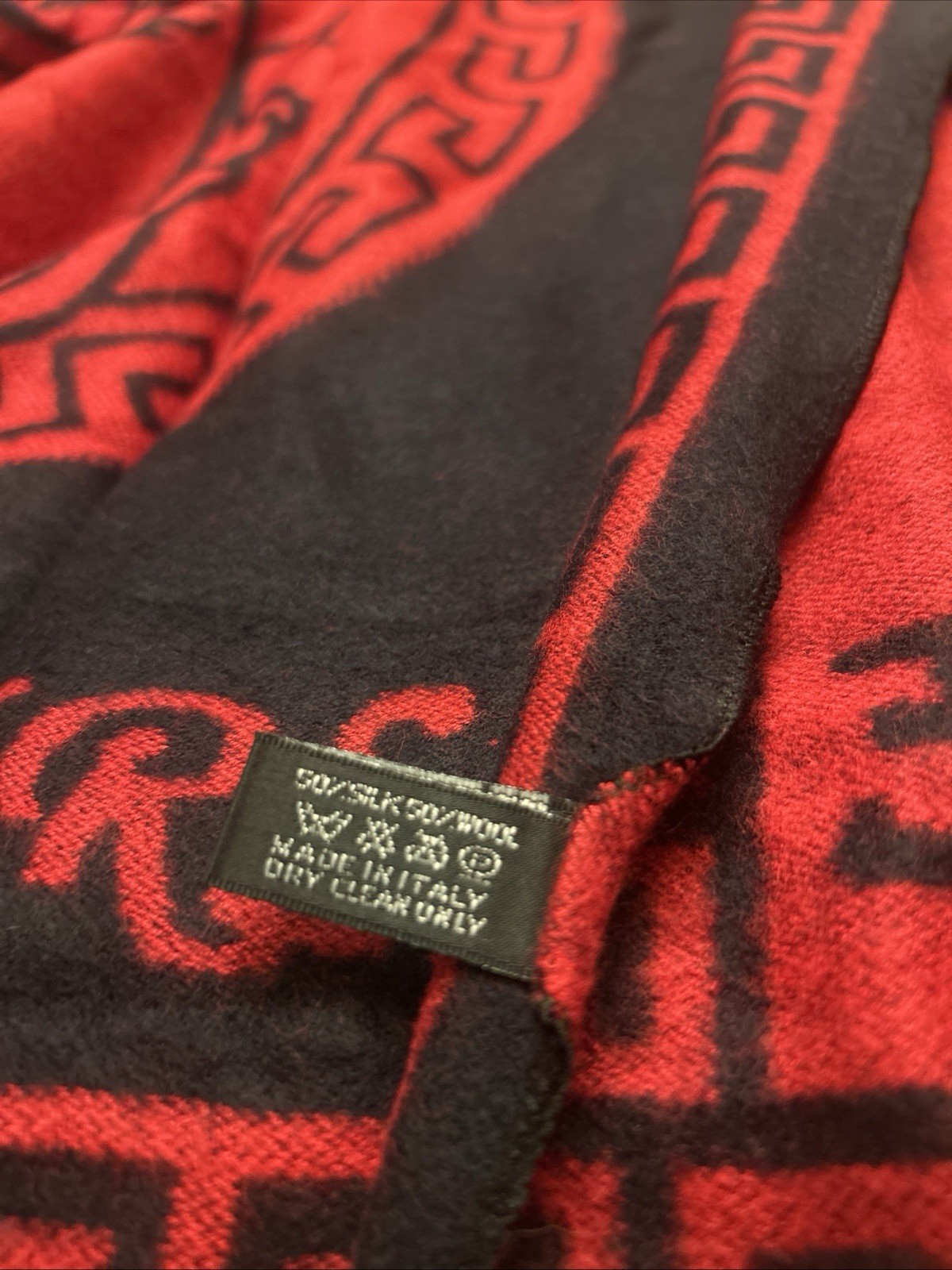 •Versace Wool Cashmere Knit Reversible Black Red Medusa Scarf 11”x68”