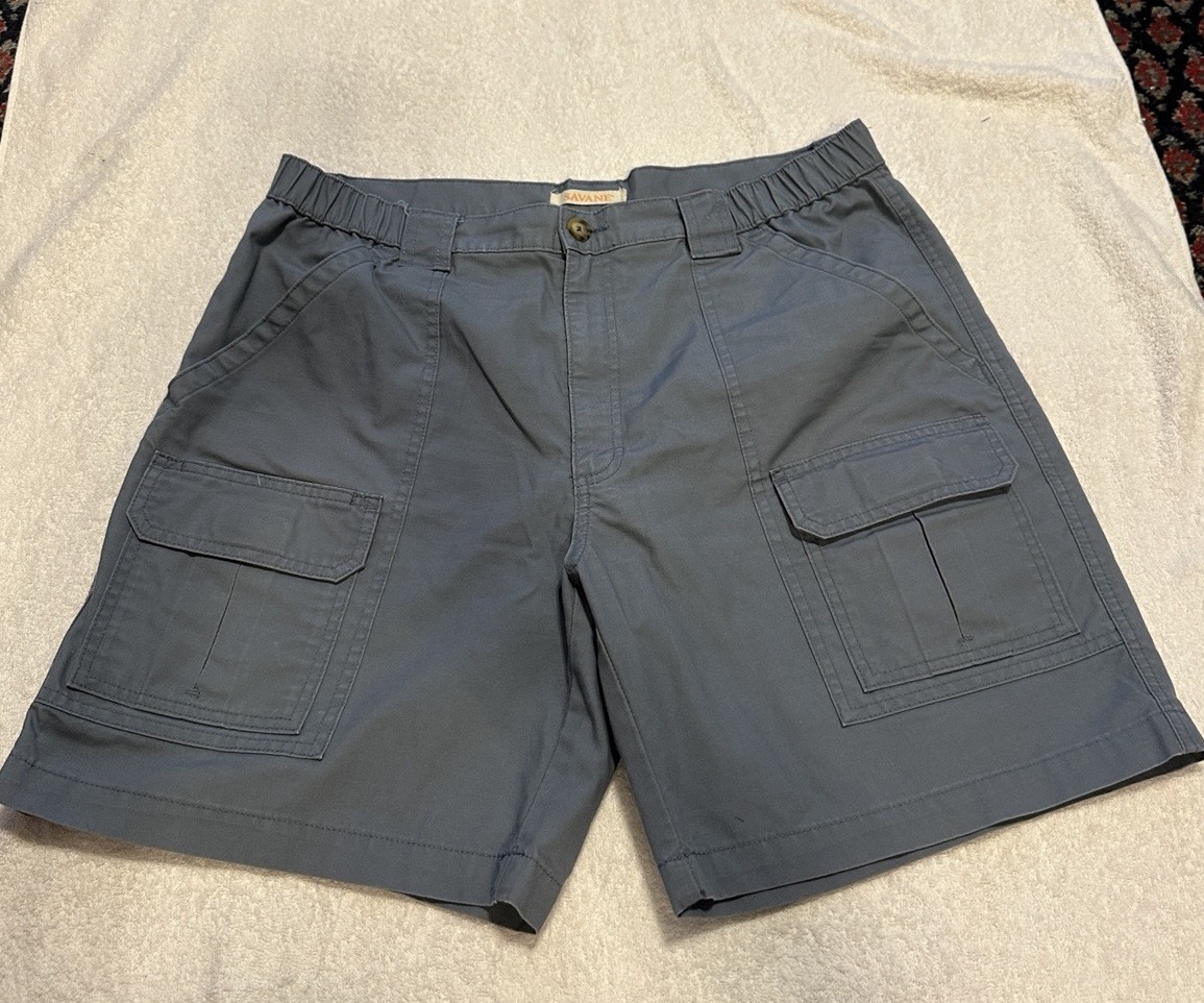 Savane Men’s Gray Solid Cargo Shorts Cotton Canvas Flat Front Zip