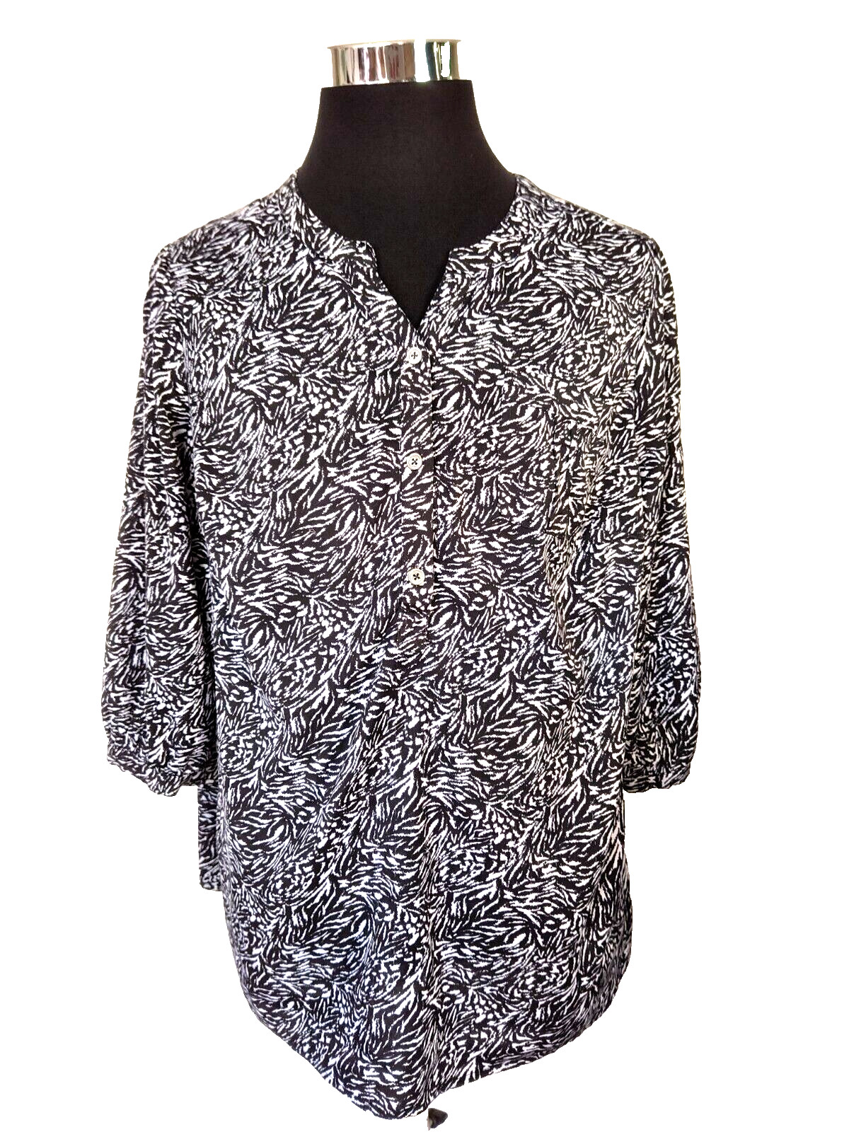 C.J. Banks Women’s Blouse Size X Black & White Pullover Polyester -Spandex