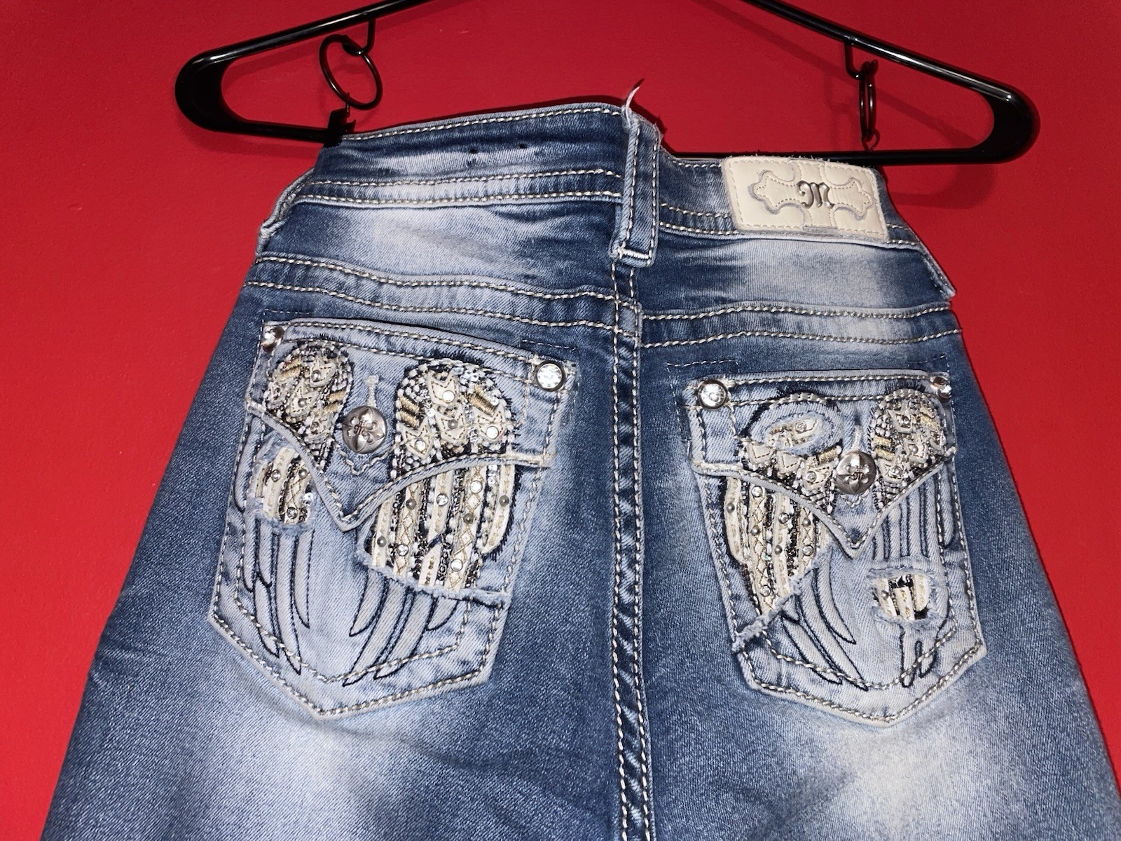 Miss Me Women’s Light/Medium Skinny Jeans Size 27 Low Rise Embellished Denim