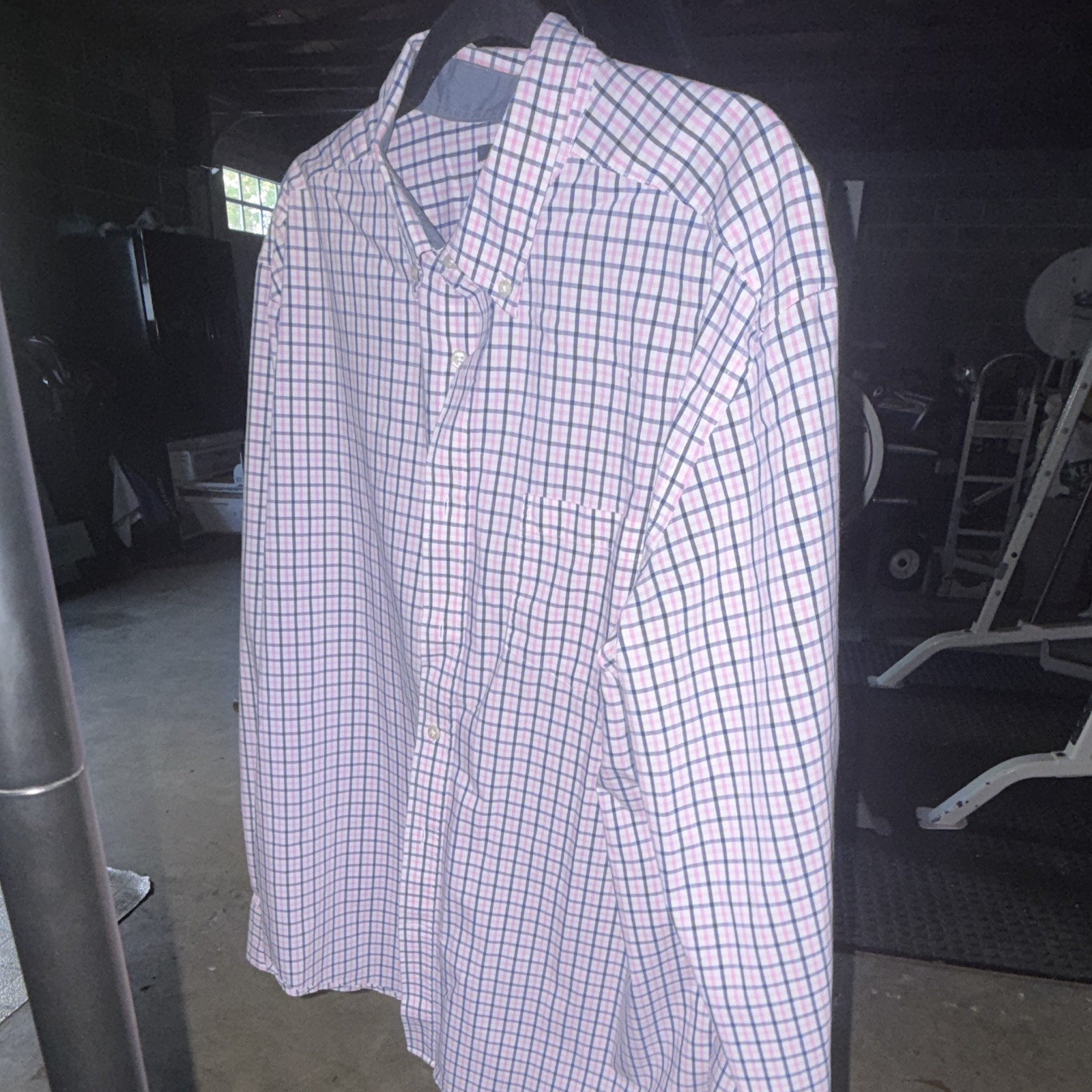 Mason James Men’s XL Stretch Button-Down Check Dress Shirt Blue Pink White