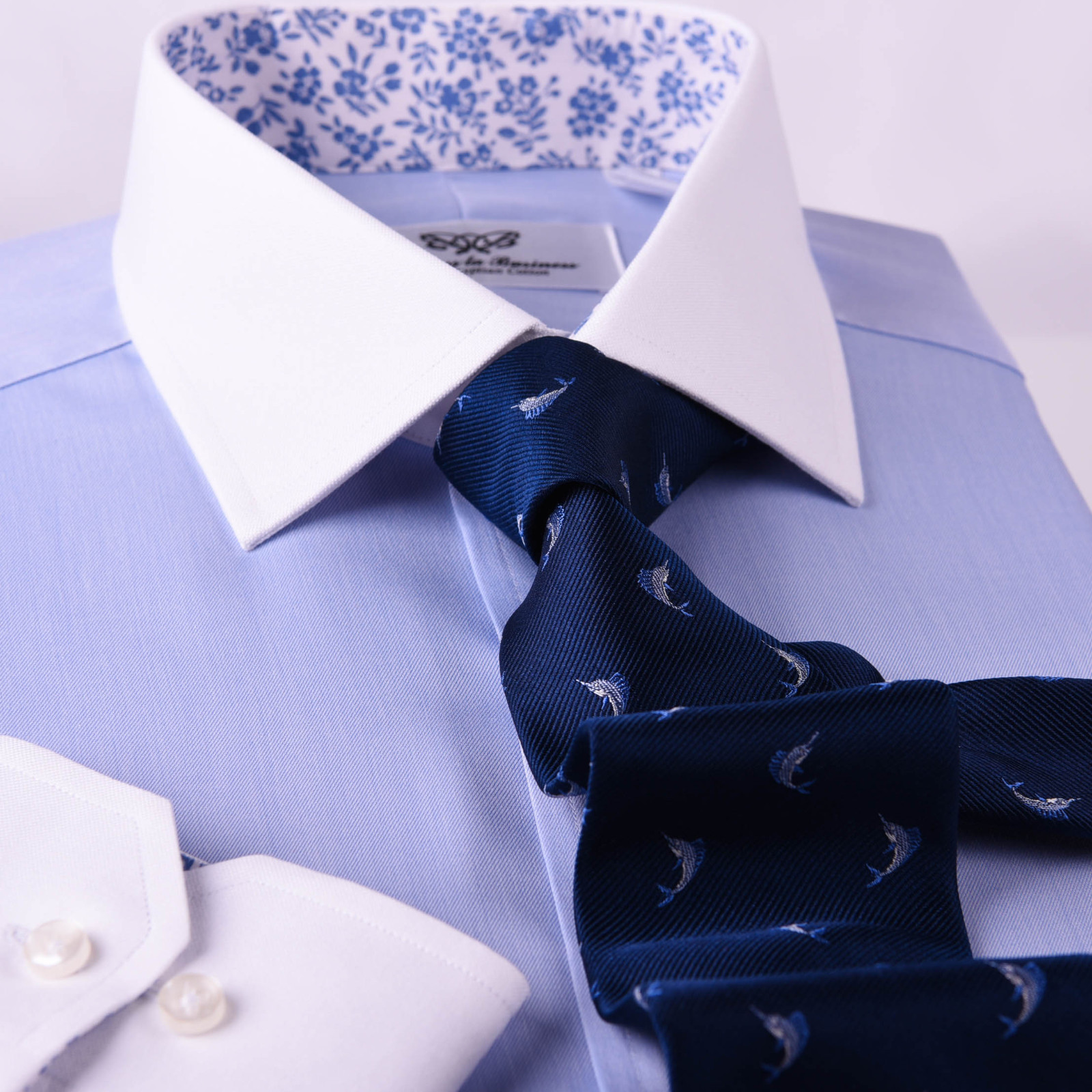 Bright Blue Striped Winchest Contrast Dress Shirt Standard Single Cuff Smart