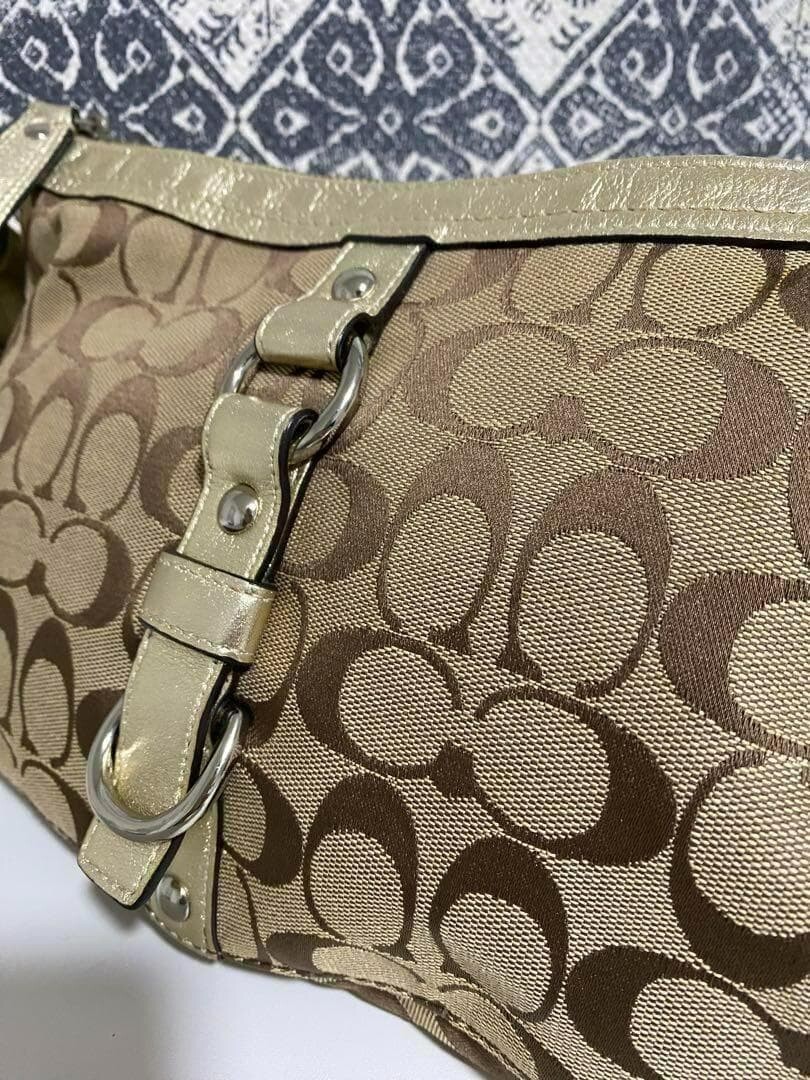 COACH Signature Monogram Canvas Leather Crossbody Shoulder Bag Brown 31cm W Auth