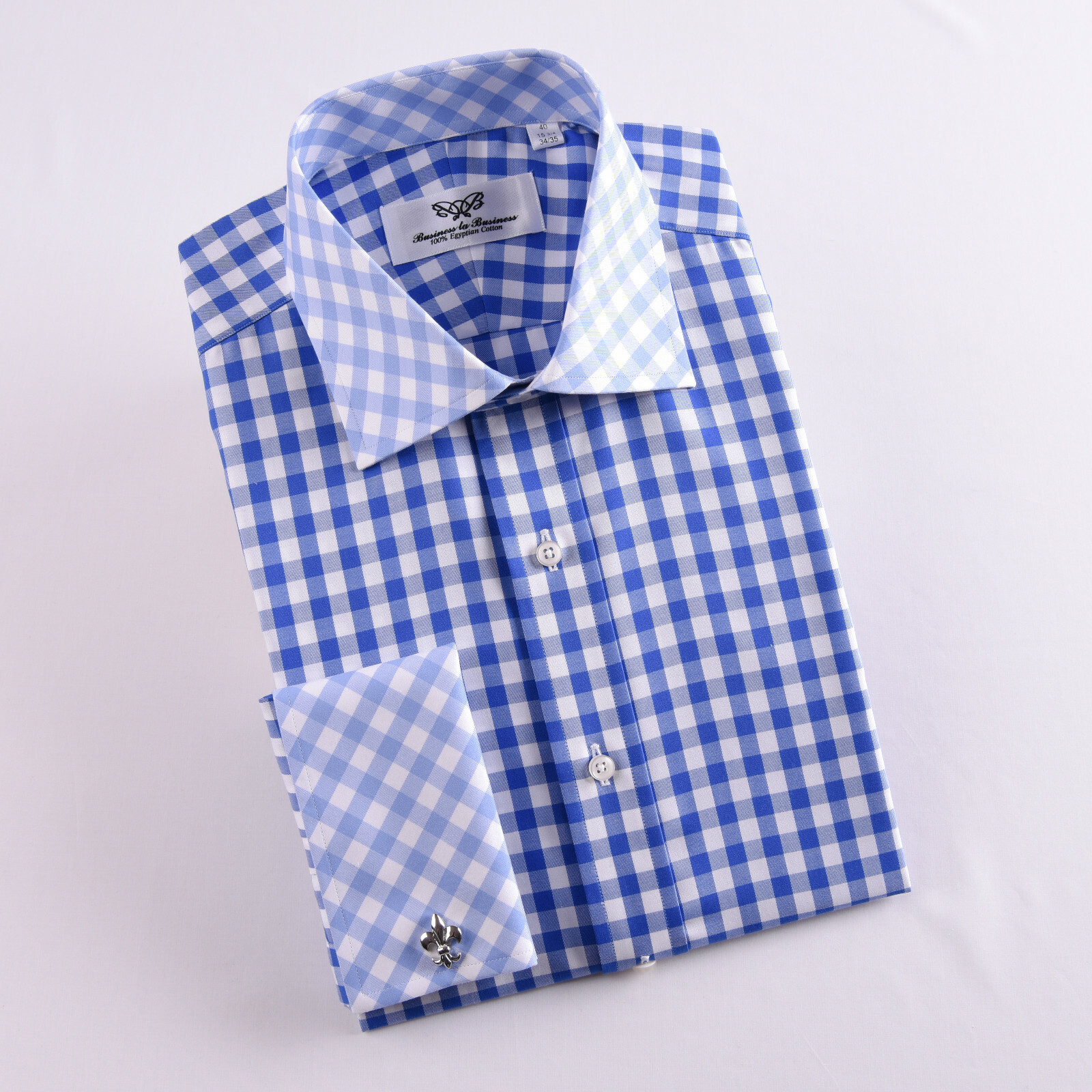 Blue Check Designed Business Shirt Easy Iron Wrinkle Free Contrast Collar & Cuff