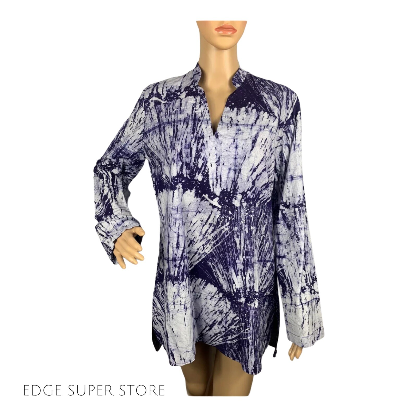 Global Mamas Organic Fair Trade Cotton Tye Die Purple White VNeck Top Size Large