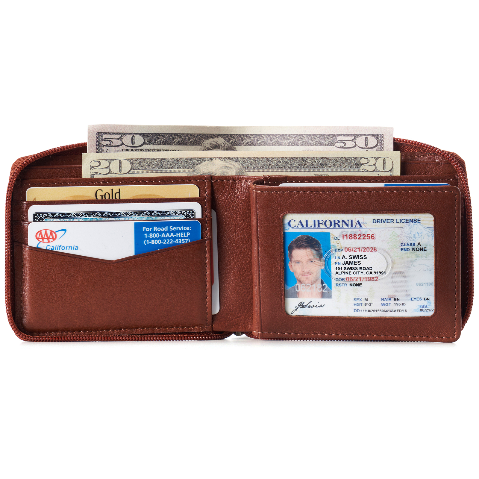 Alpine Swiss Logan Zipper Bifold Wallet | All-Around Zip Closure | 13 Card