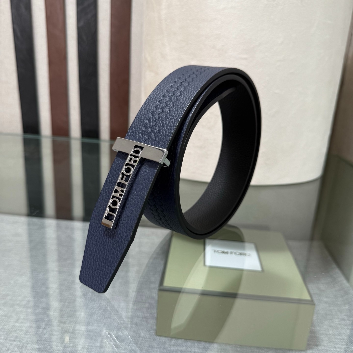 Tom Ford Handmade Reversible Belt 3.8cm/1.50″ Blue/Black