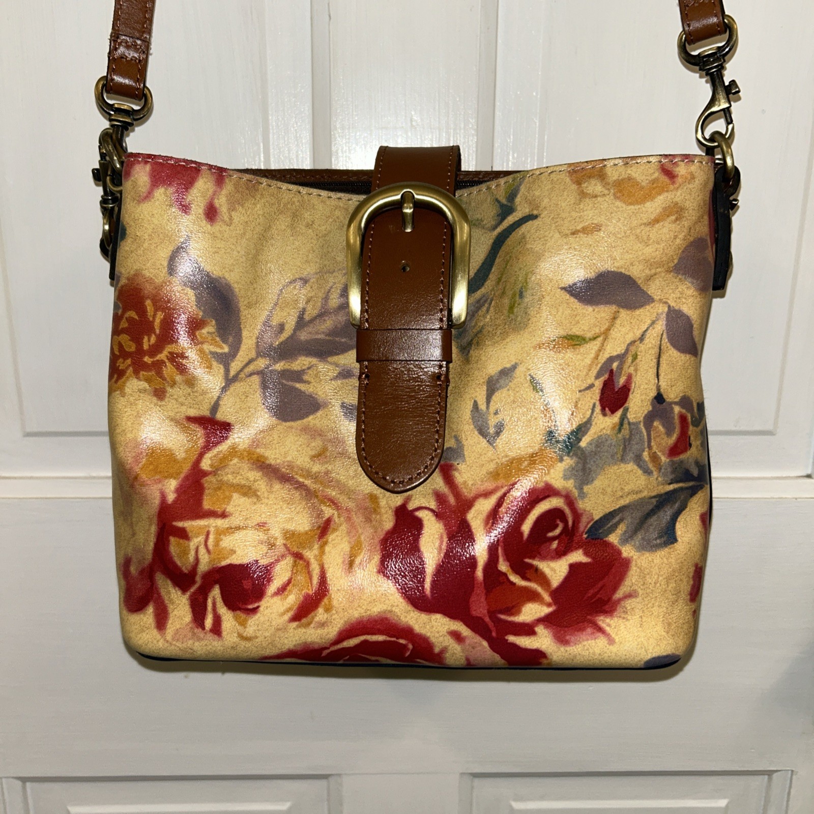 Patricia Nash Irving Bucket Crossbody “Victorian Garden” Front Buckle