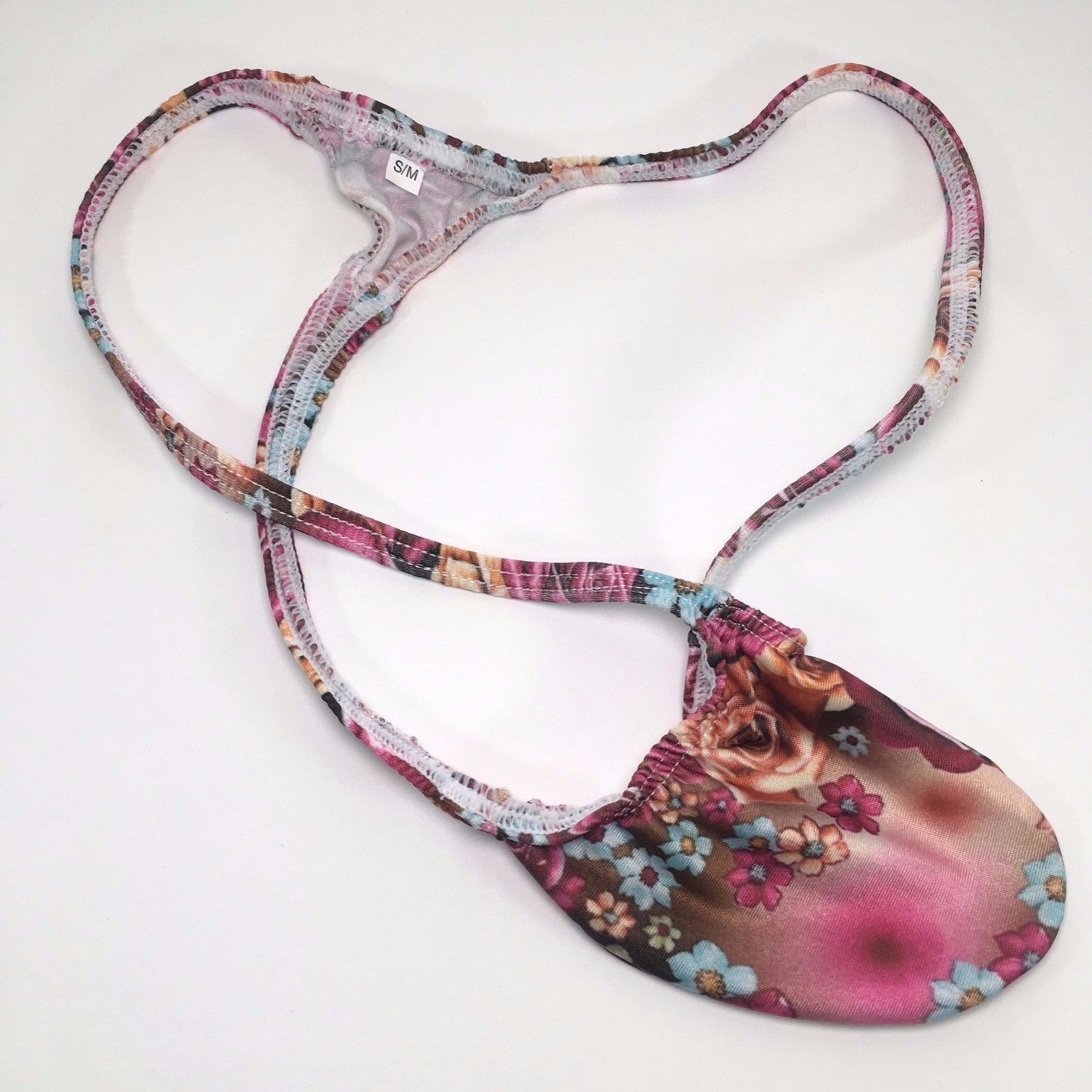 K403 P Sexy Mens String Thong Grape Smugglers Contoured Pouch Pink Floral Print