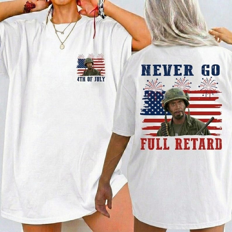 Never Go Full 4th of July Shirt, Vintage Tropic Thunder T-Shirt, Funny Tee
