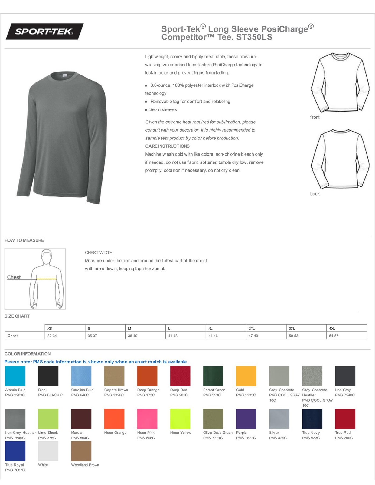 Sport-Tek Mens Long Sleeve Moisture Wicking Dri-Fit Competitor T-Shirt ST350LS