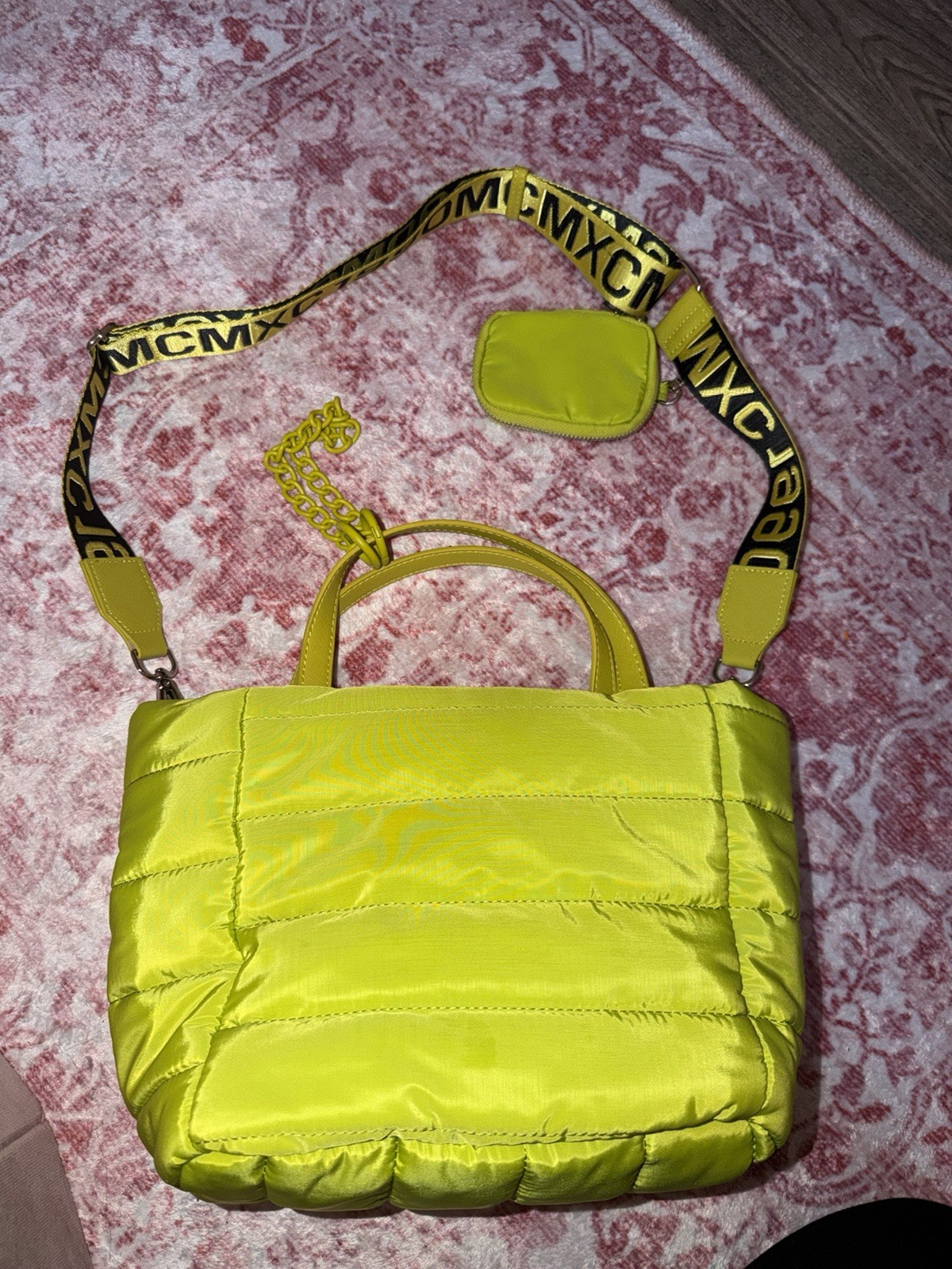 Steve Madden Green Quilted Tote Bag Zip Detachable Strap Coin Purse