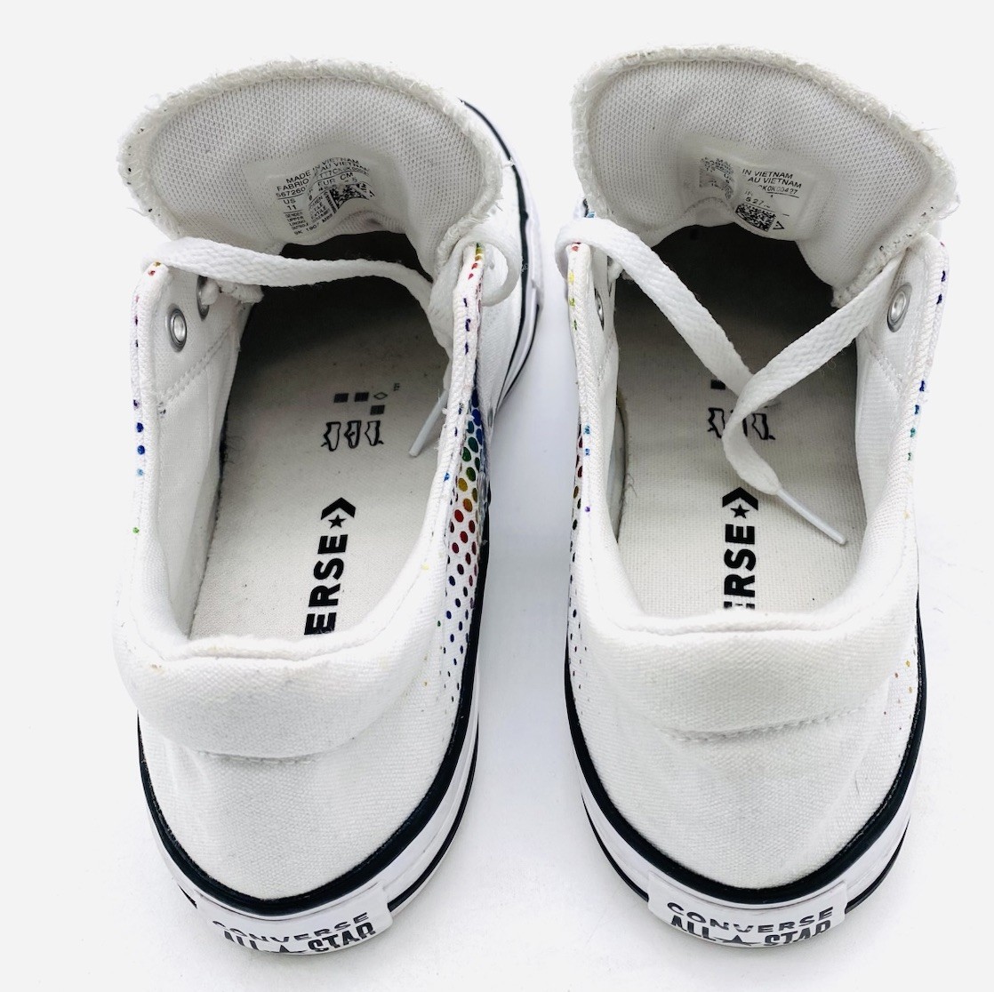 Converse Women’s Rainbow Dot Madison White Canvas Sneakers Shows 567260F Size 11