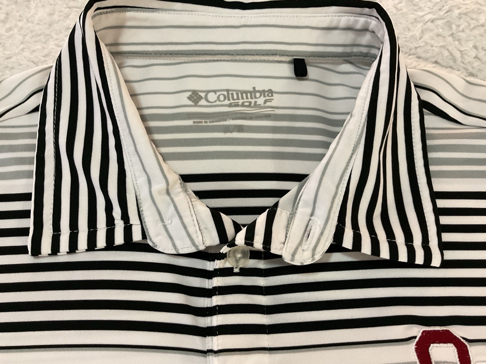 Columbia OU Oklahoma Sooners Mens Medium White Striped S/S Stretch