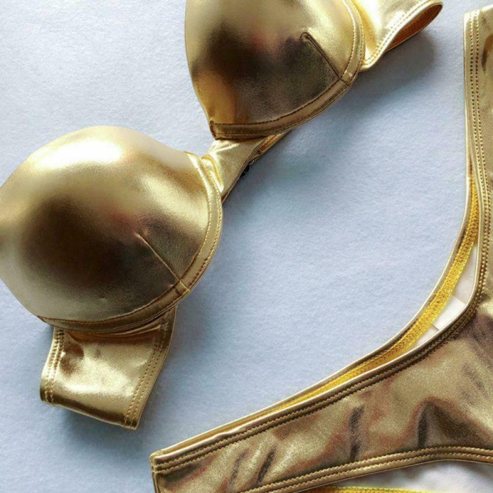 Women Sexy Bikini Reflective Shiny Metallic Swimsuit Push Up Underwire Beachwear