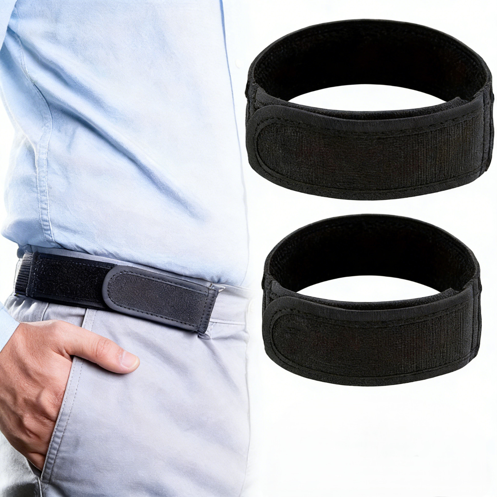 2PCS Adjustable No Buckle Belt for Men Elastic Stretch Waist Comfort Belt/L size