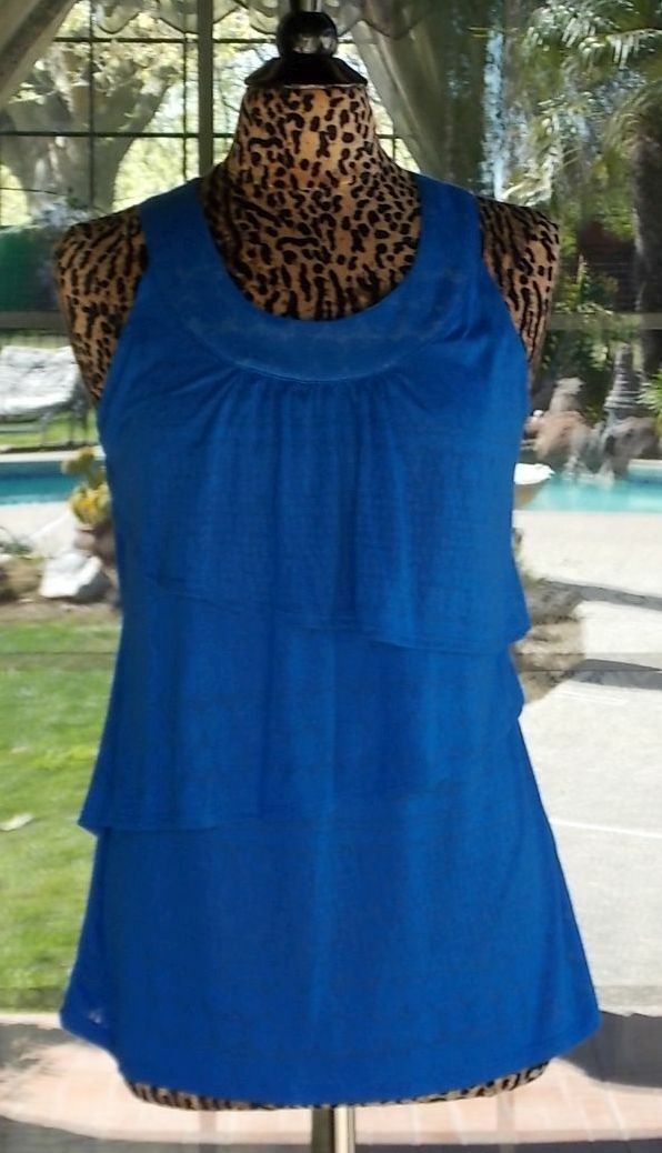 Faded Glory Layered Ruffles Blue Burn Out Shirt Sz. S 38″ Bust