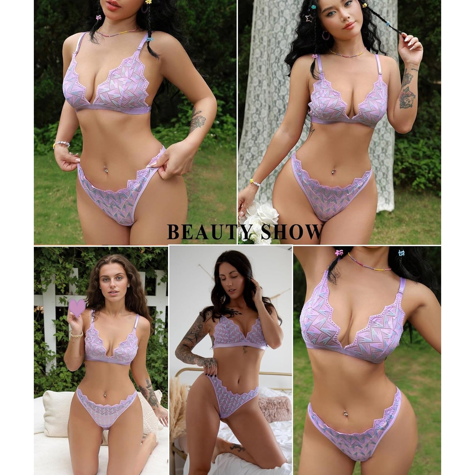 Avidlove Lingerie For Women Lace Bralette & Panty Set Purple-M
