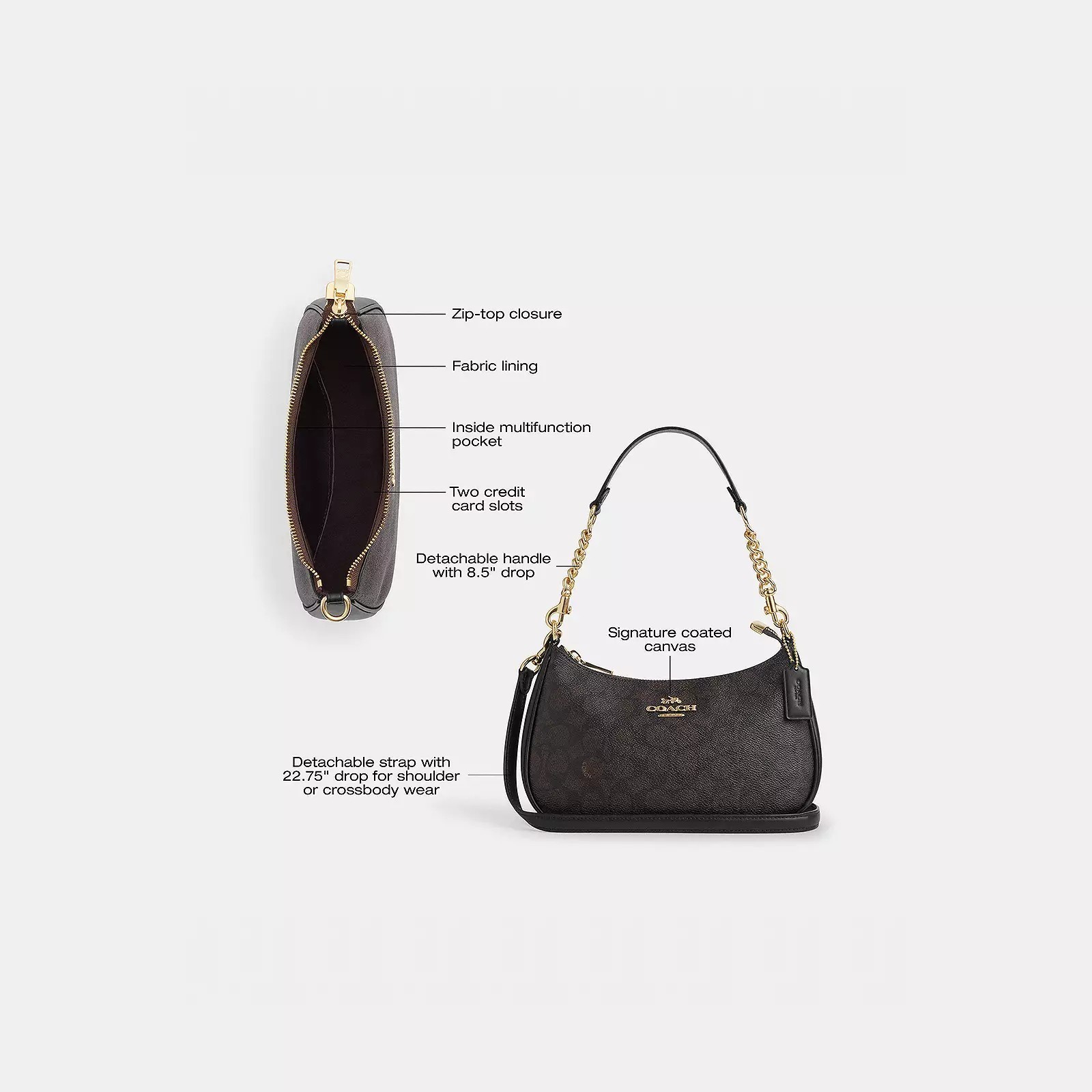 NWT Coach Teri Shoulder Bag In Signature CV933 Gold/Walnut/Black