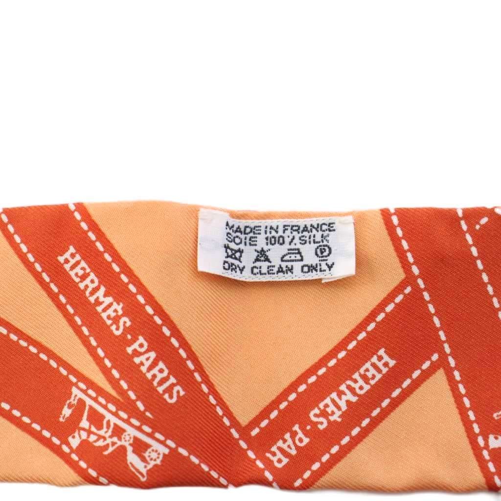 Hermes Twilly Bolduc Au Carre Scarf AN75 Silk Orange 82cm Length 4.8cm Width