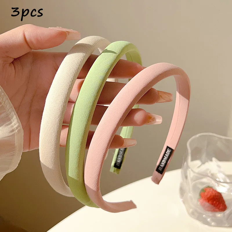 1/2/3pcs Spring Summer Women Solid Color Head Hoop Princess Girls Sweet Plaid Cl