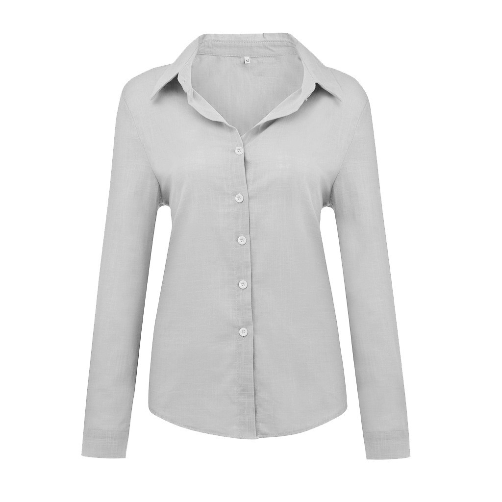 New Spring Autumn Women Solid Color Casual Loose Long Sleeved Linen Shirt Tops