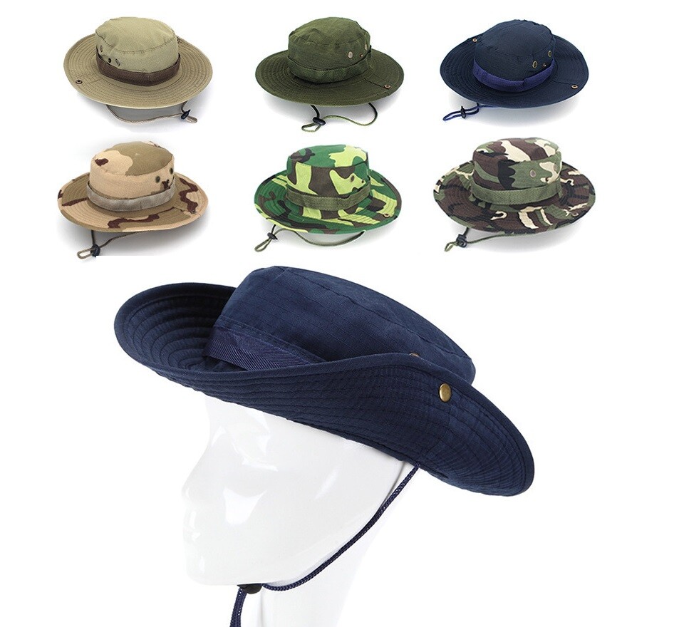 Unisex 100% Cotton Bucket Hat Fishing Camping Safari Boonie Sun Brim Summer Cap