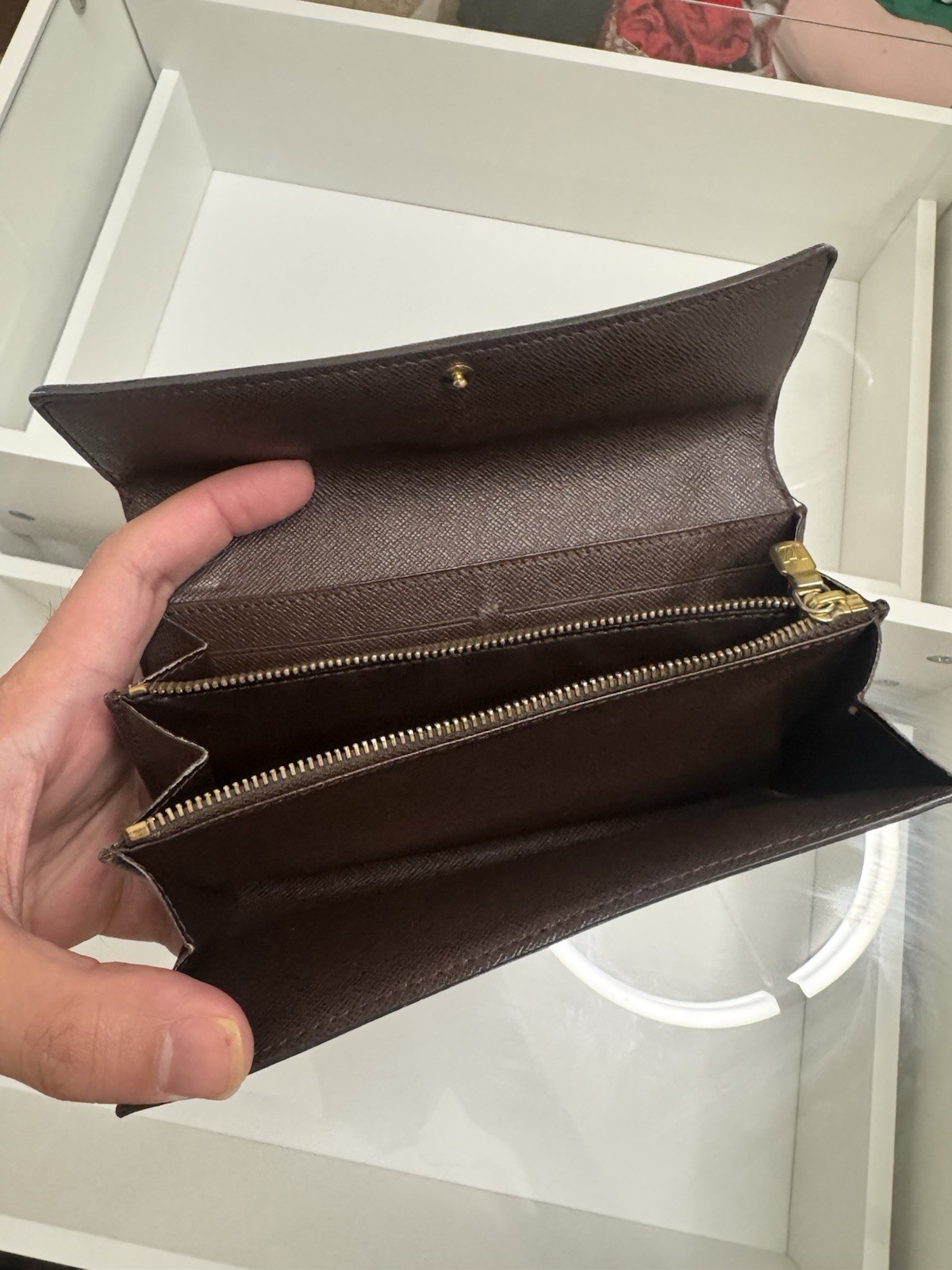 Louis Vuitton Damier Ebene Brown Small Crossbody Chain Strap Snap Inner Pockets