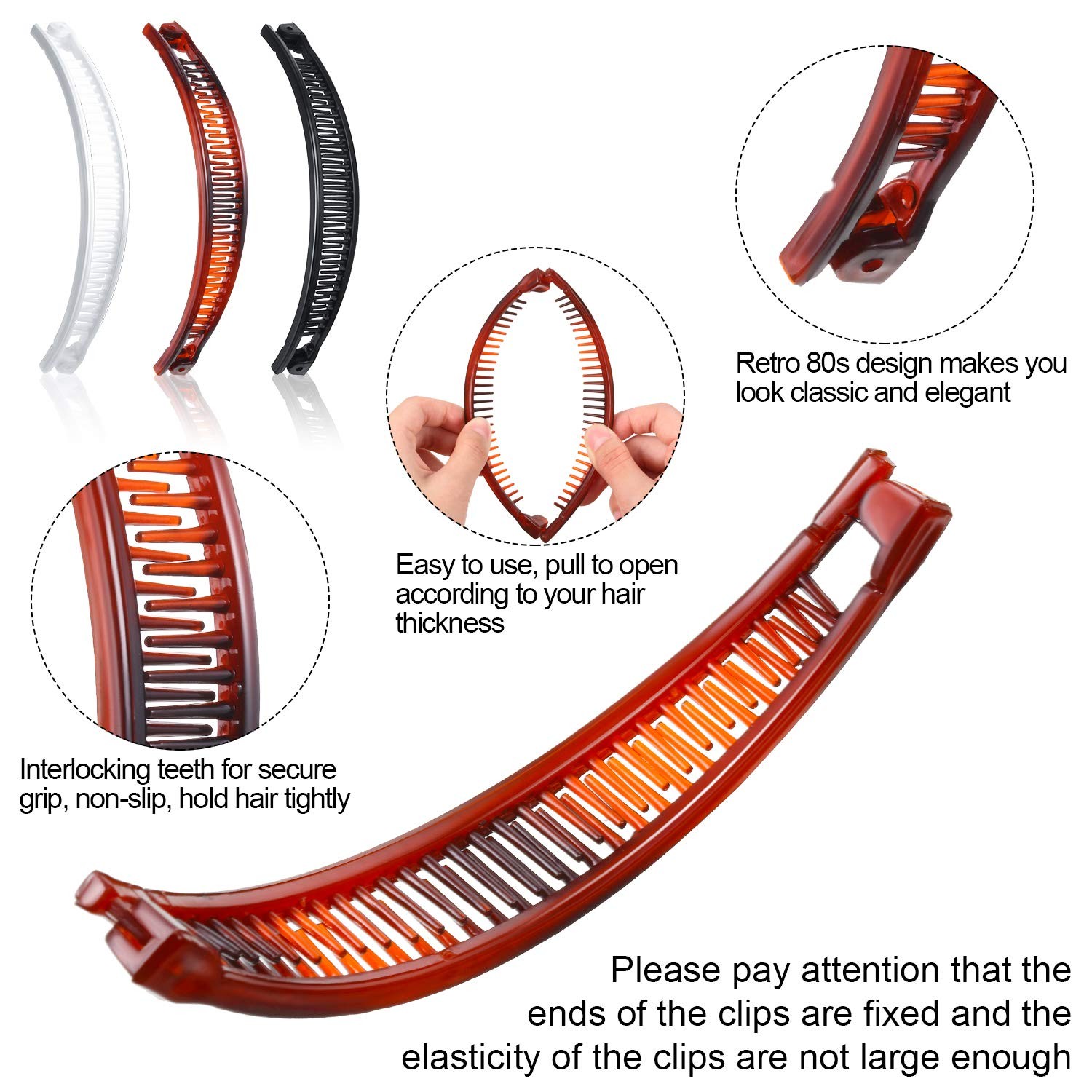 2PCS Large Curvy Hair Claw Banana Clip Vintage Simple Hair Claw Hair Accessories