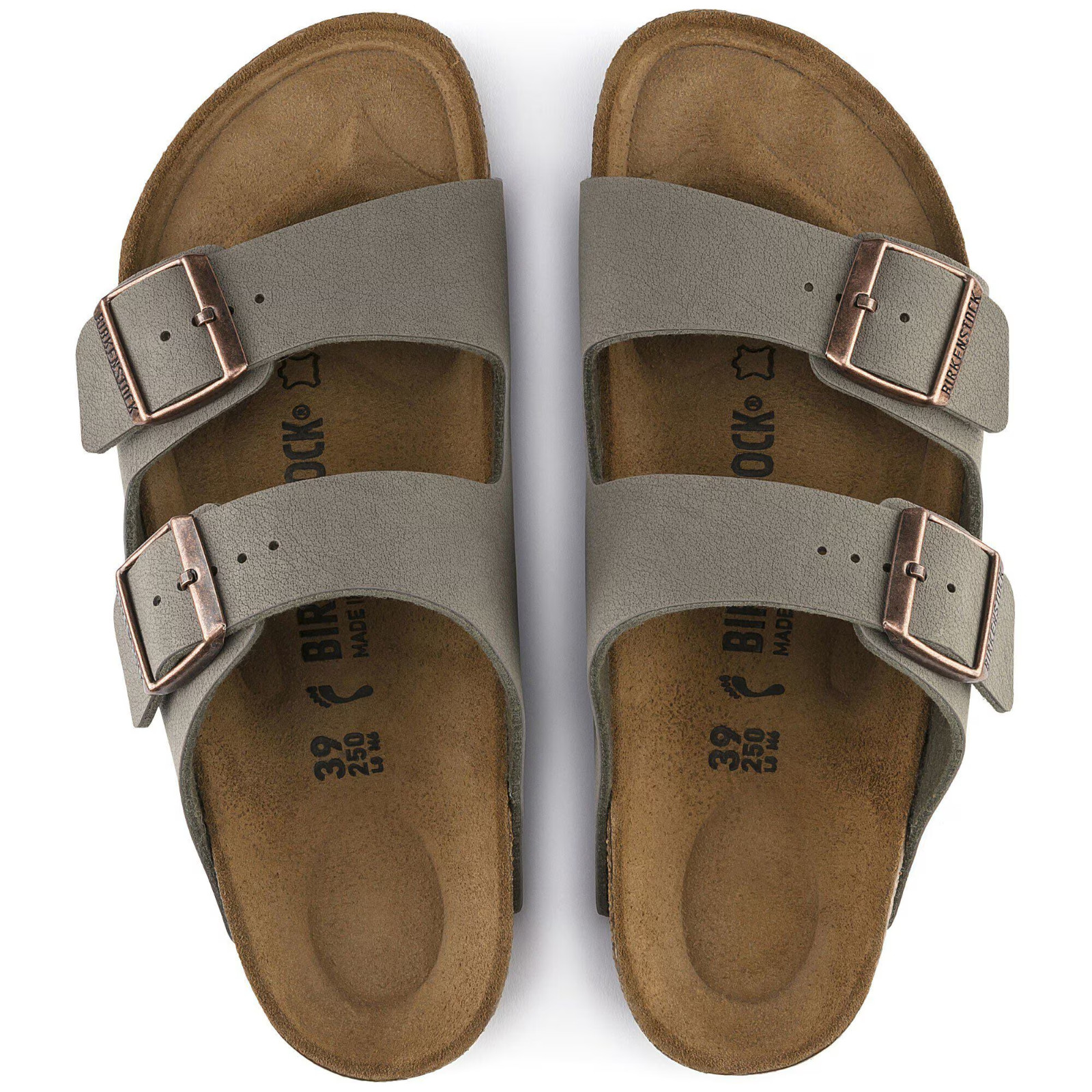 Birkenstock Arizona Birko-Flor Stone Mocha Leather Unisex Sandals New Sizes 6–12