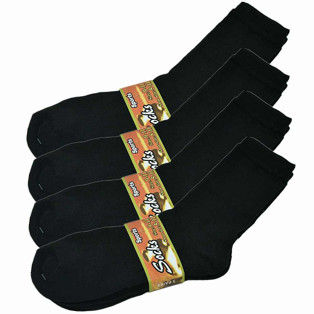3-12 Pairs Womens Cotton Classic Casual Solid Black Fashion Crew Socks Size 9-11