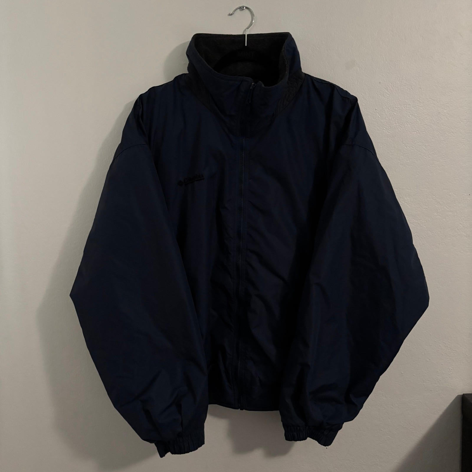 Columbia Mens XL Navy Blue Fleece Lined Bomber Jacket Full Zip Windbreaker