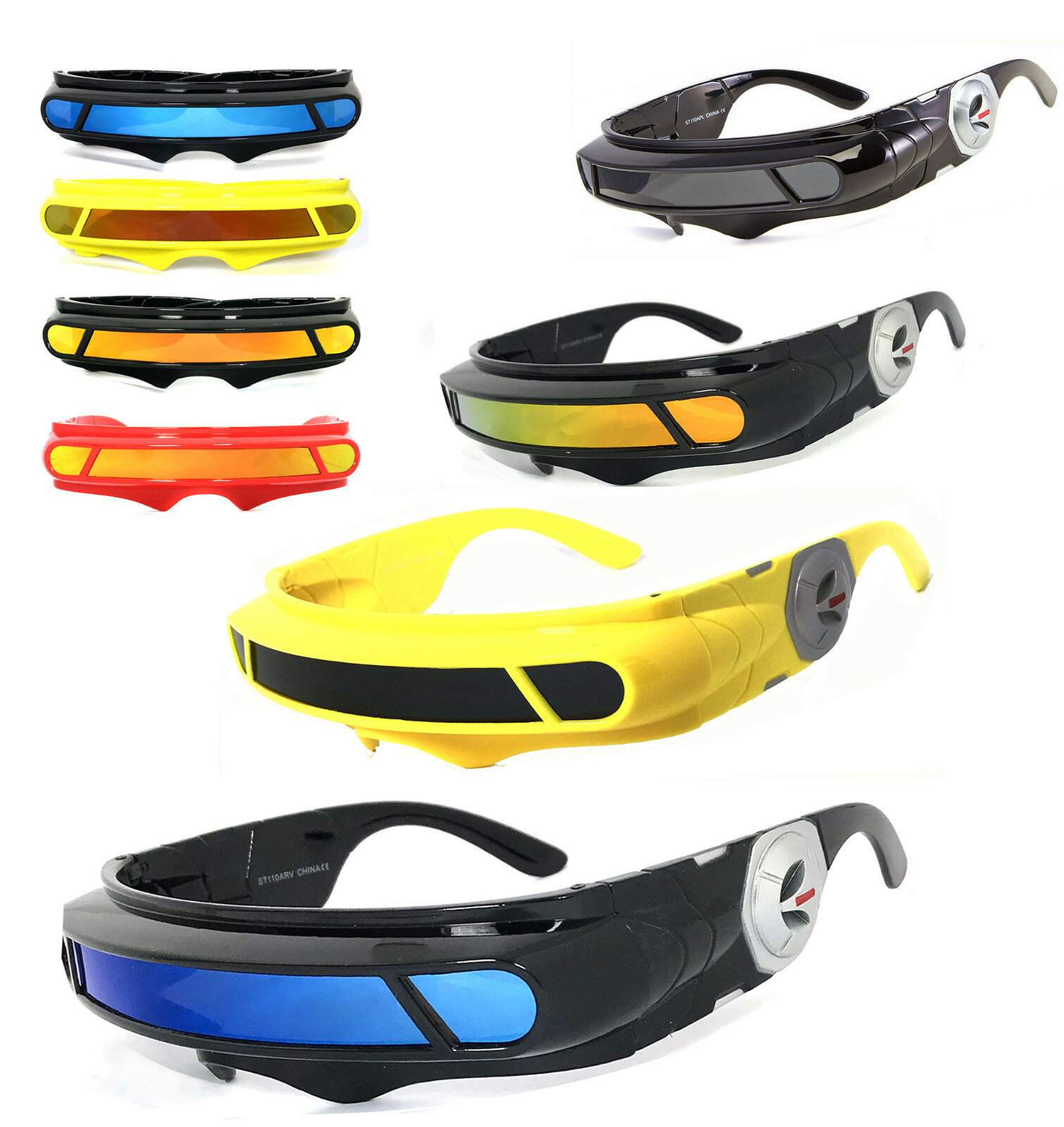 SPACE ALIEN COSTUME Party CYCLOPS Futuristic Robot WRAP SHIELD SUN GLASSES Visor