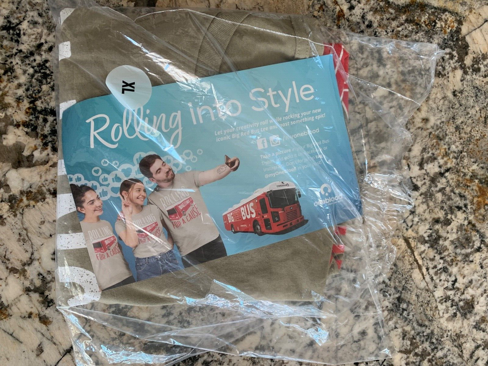 NEW Men’s khaki Short Sleeve Tee T-Shirt Cotton ROLLING FOR A CAUSE BIG RED BUS