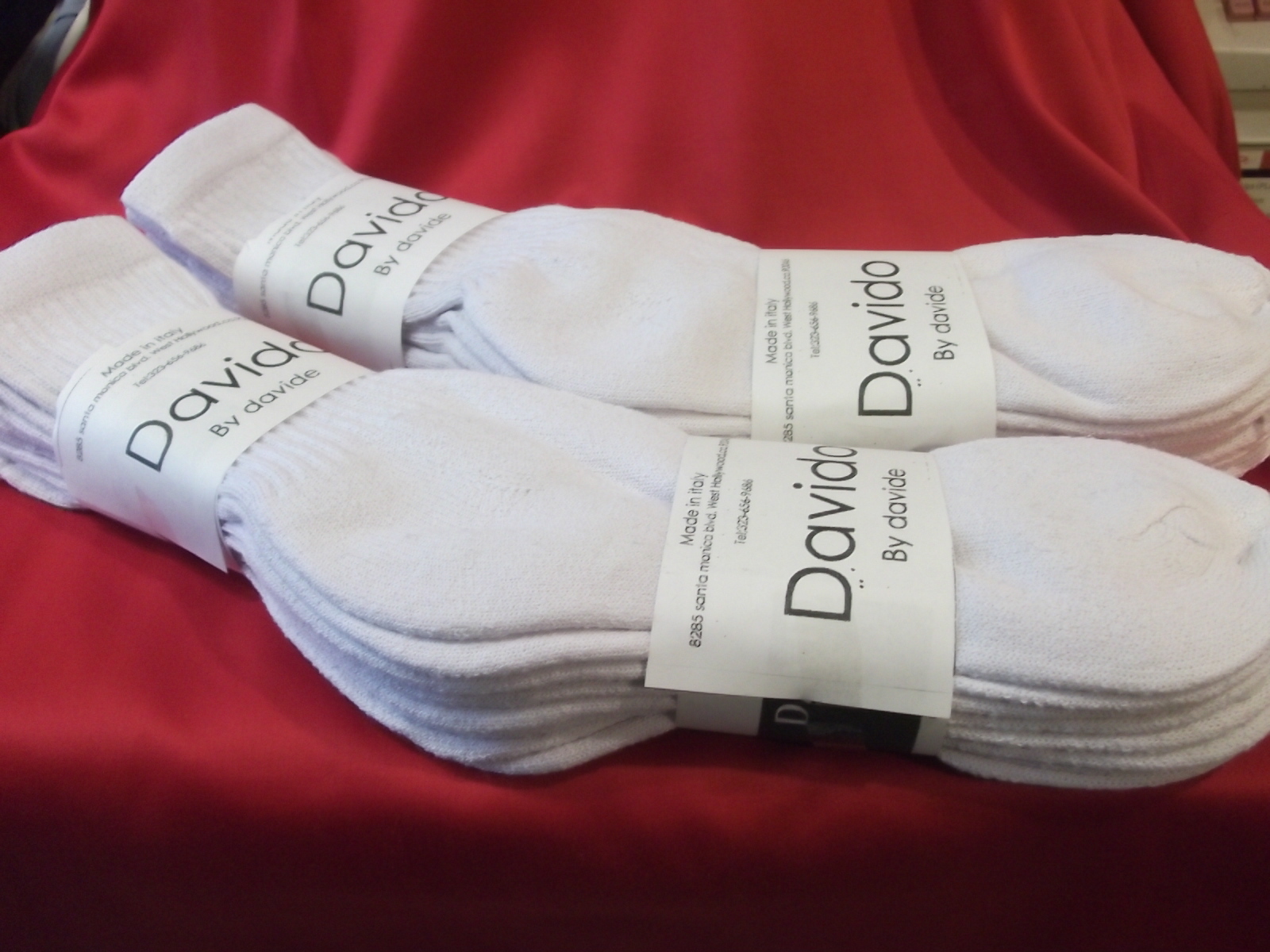 Davido men’s socks crew 100% cotton made in Italy 12 pairs white 10-13 causal