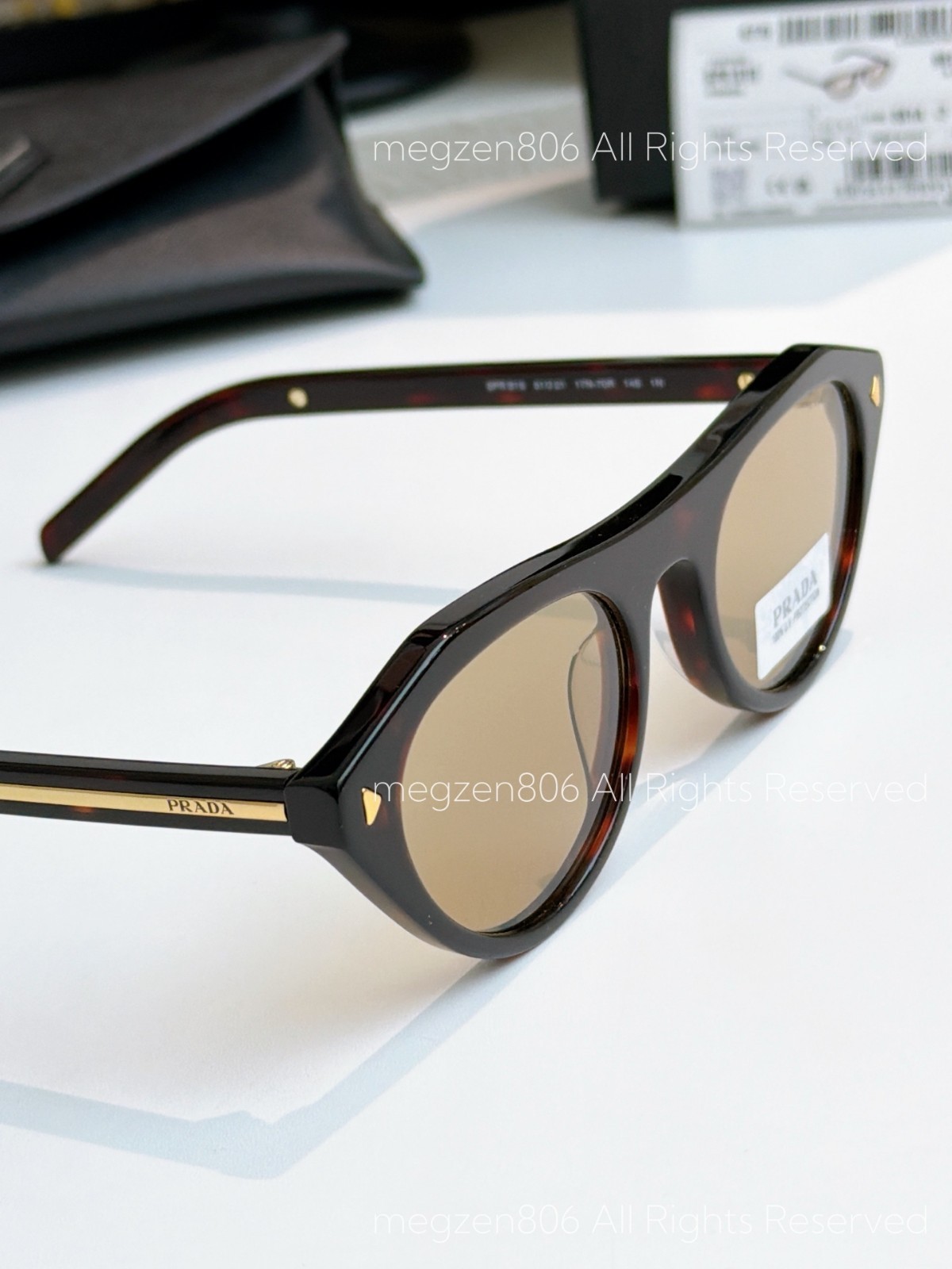 Prada SPR B15 Women Sunglasses Tortoiseshell Frame Yellow Lenses Cat Eye w/Case