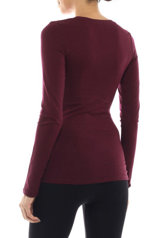 (Bozzolo) Long Sleeve Plain ROUND Neck T-shirts Cotton/Spandex Junior Size S M L