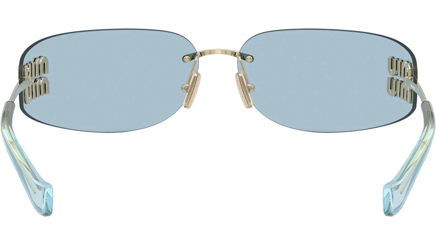 Miu Miu MU A51S ZVN10P Gold Light Blue Lens Women Wrap Sunglasses AUTHENTIC