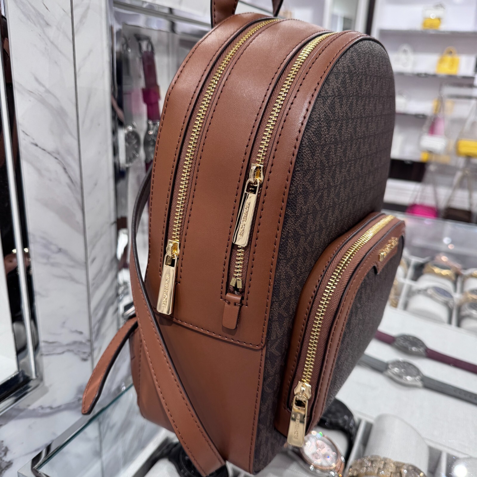 MICHAEL KORS JAYCEE MEDIUM ZIP POCKET BACKPACK BAG Brown