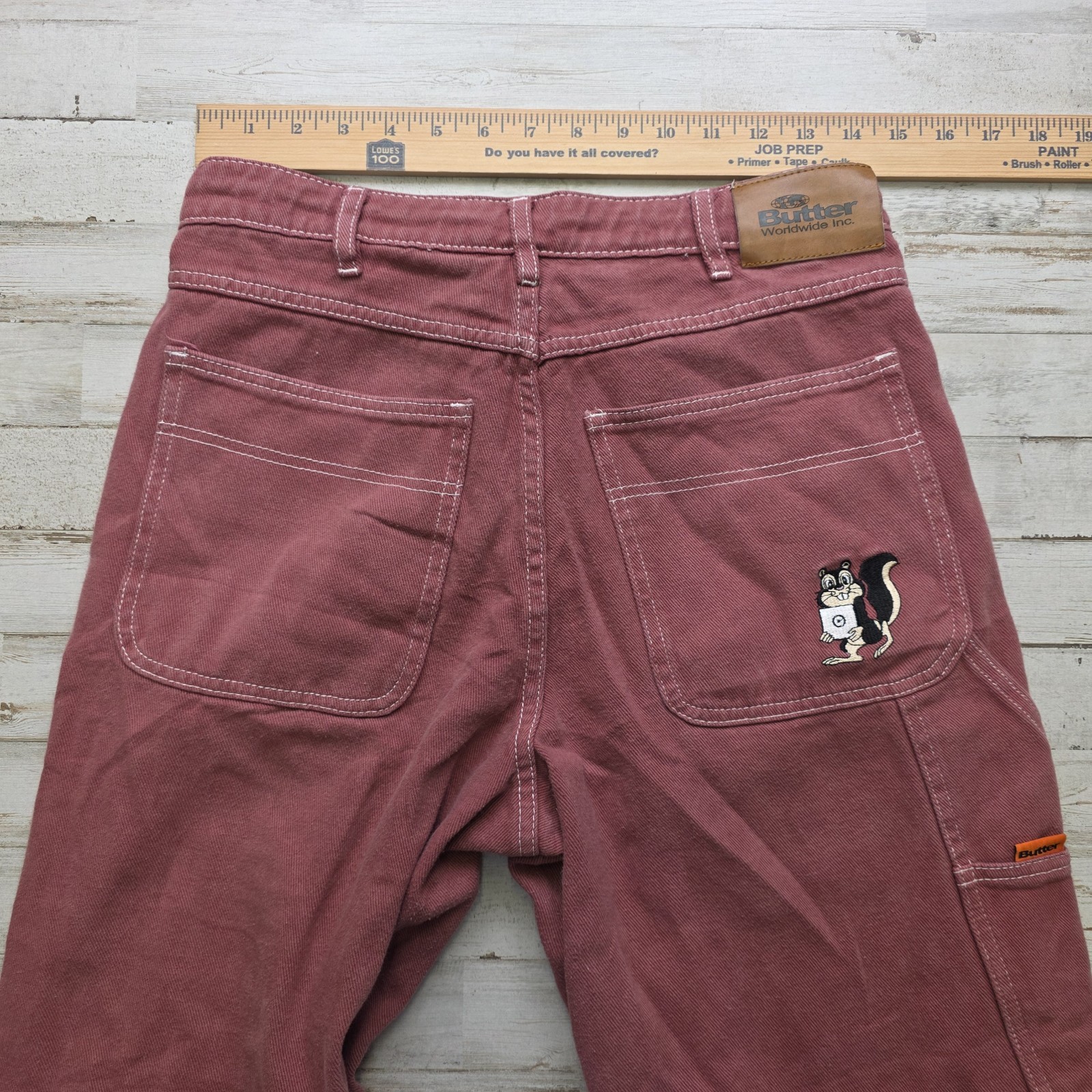 Butter Goods Jeans Sz 28×28 Embroidered Baggy Skater Drawstring Wine Red – Skunk