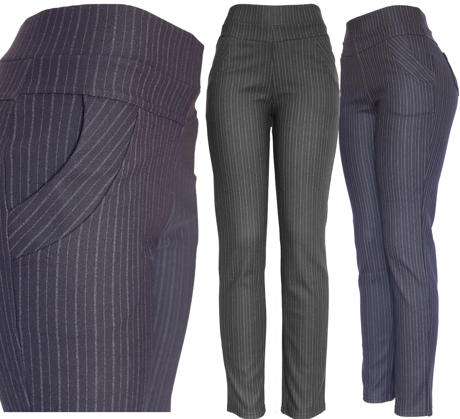 Ponte Trousers Womens Pinstripe Comfortable Office Pants