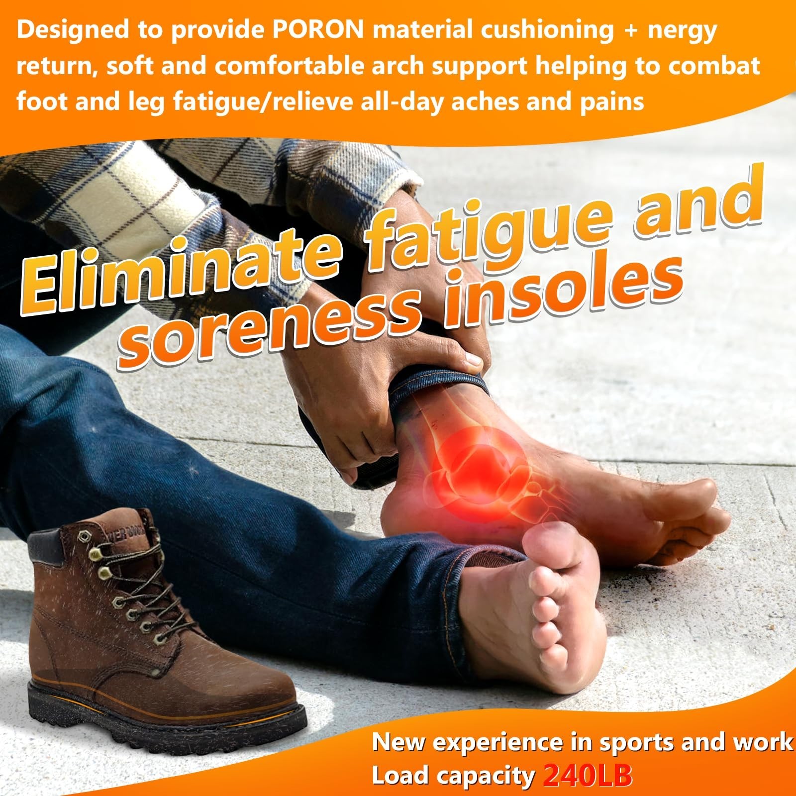 High Arch Support Insoles for Plantar Fasciitis Relief, Heavy Duty Shoe Inserts,