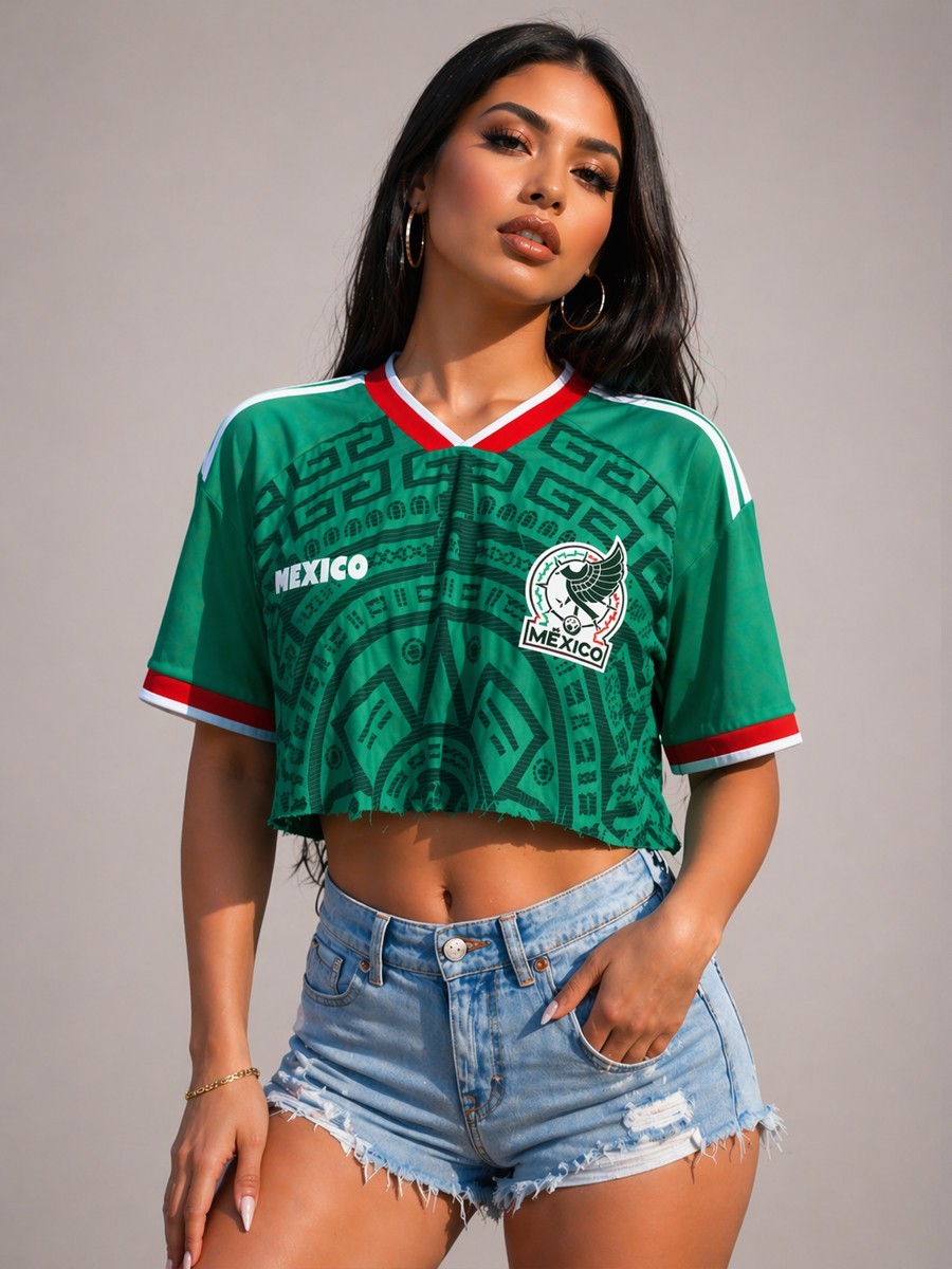 Womens Crop Mexico National Soccer Team World Futsal Sports Jersey Active Tshirt
