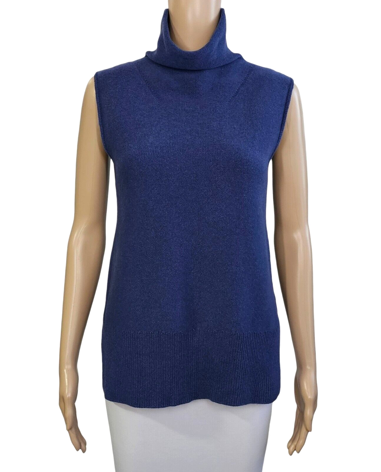 VINCE Blue Side Slit 100% Cashmere Sleeveless Turtleneck Sweater in Ink S $320