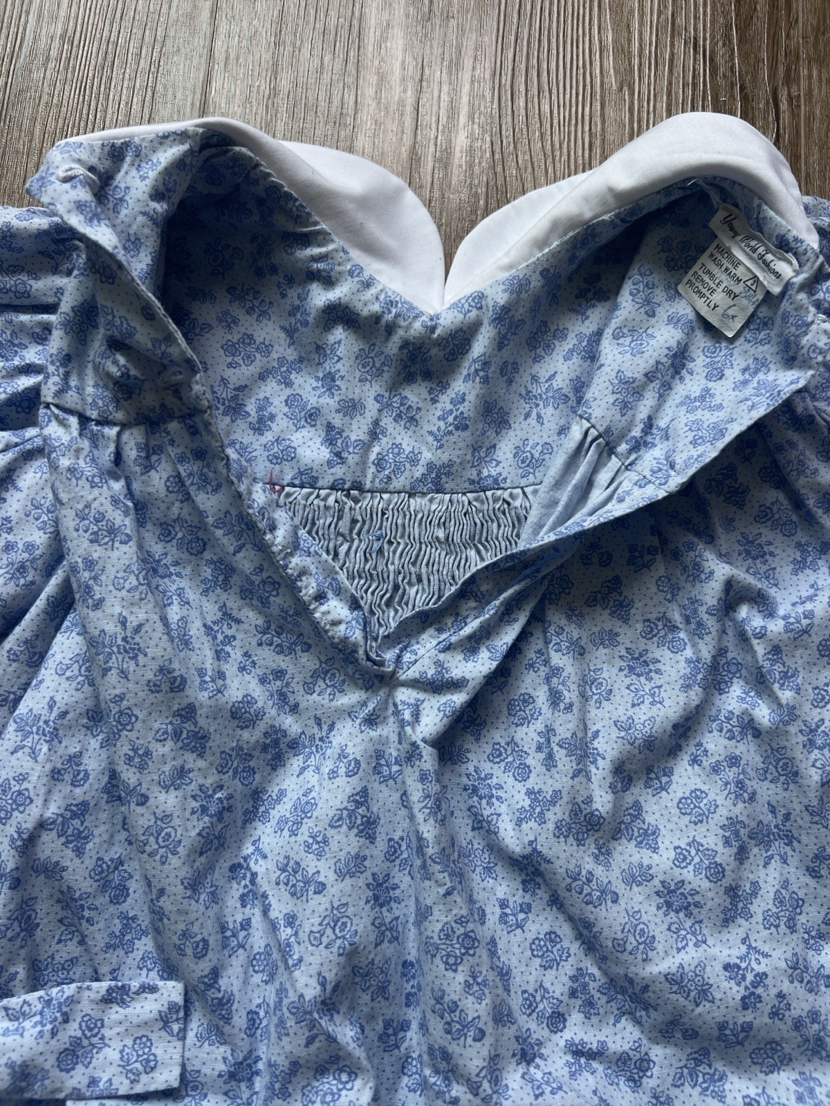 Young World Fashions Blue Floral Smocked Peter Pan Collar Babydoll Dress Size 6