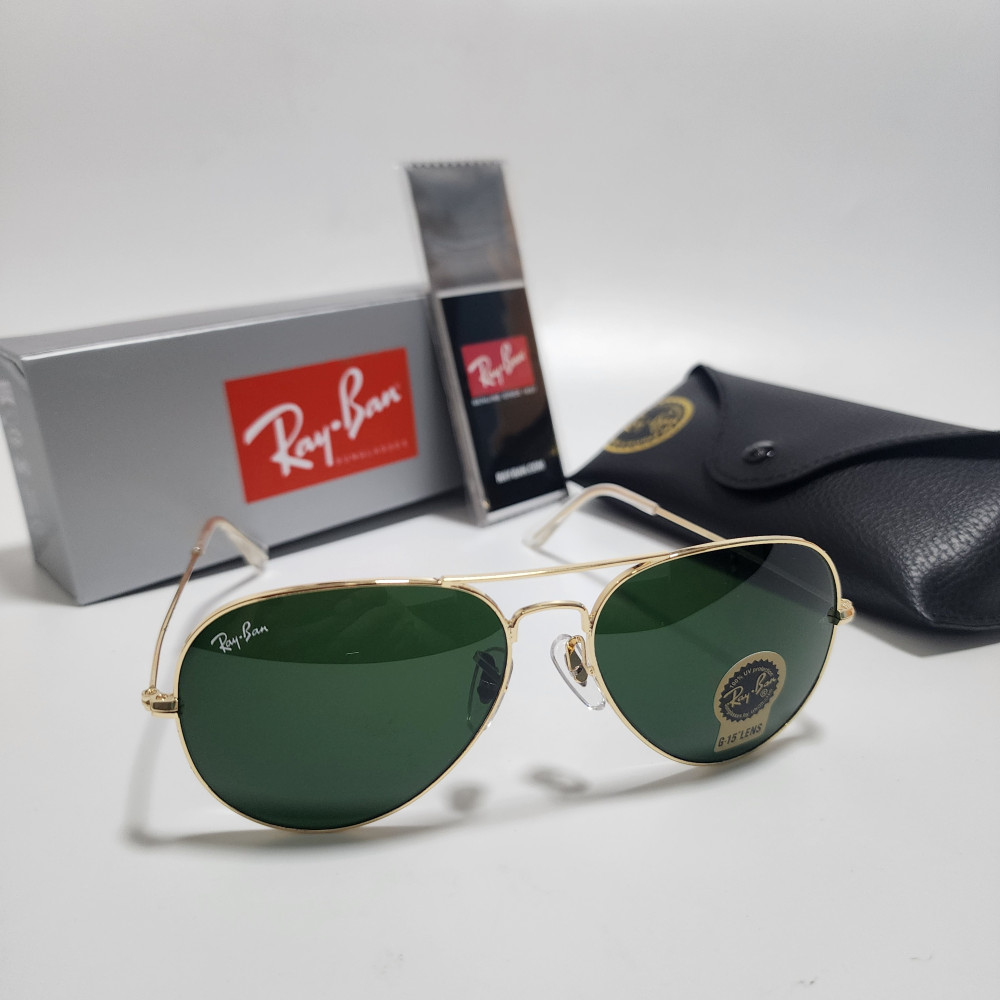 Ray-Ban RB3025 Aviator Sunglasses Gold Frame Green Glass Lens 58mm USA Shipping