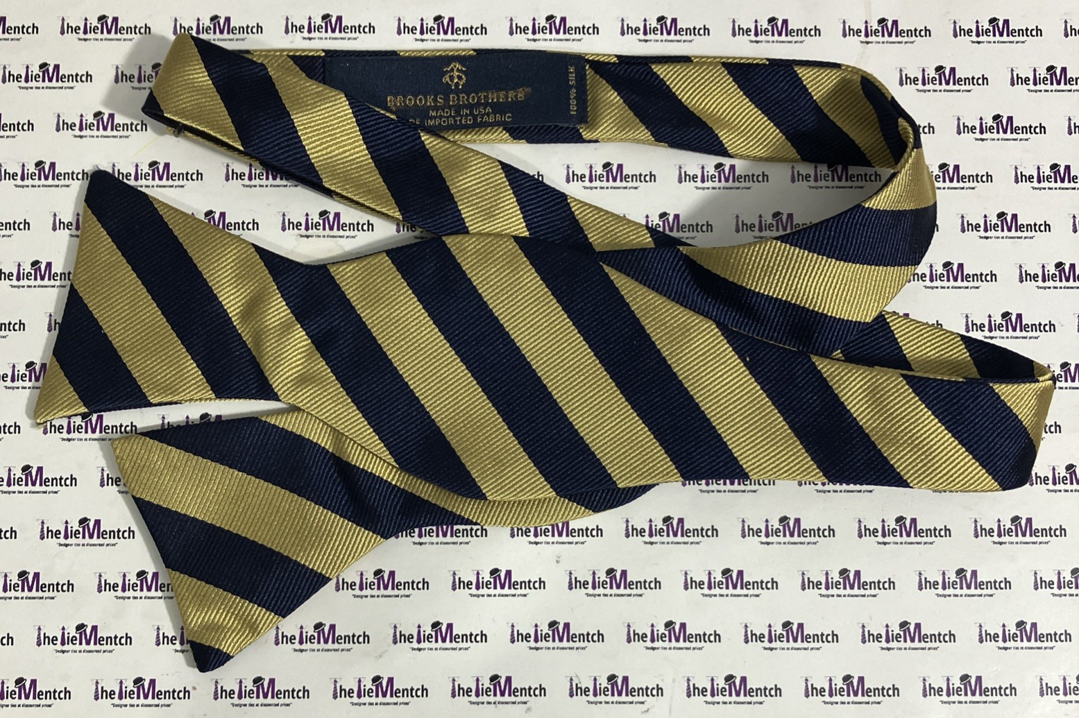 Brooks Brothers Yellow & Navy Striped Design Self Tie Bow Tie (New-Minor Flaws)