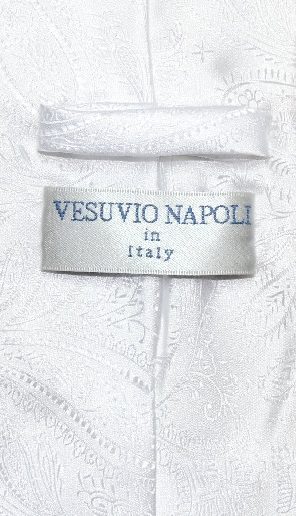 Vesuvio Napoli WHITE PAISLEY NeckTie and Handkerchief Matching Mens Neck Tie Set