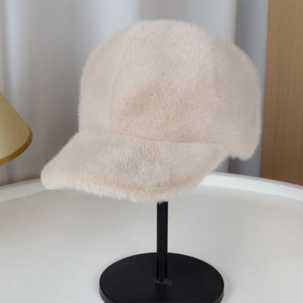 Winter Women Fluffy Faux Fur Baseball Cap Thickened Warm Snapback Duckbill Hat