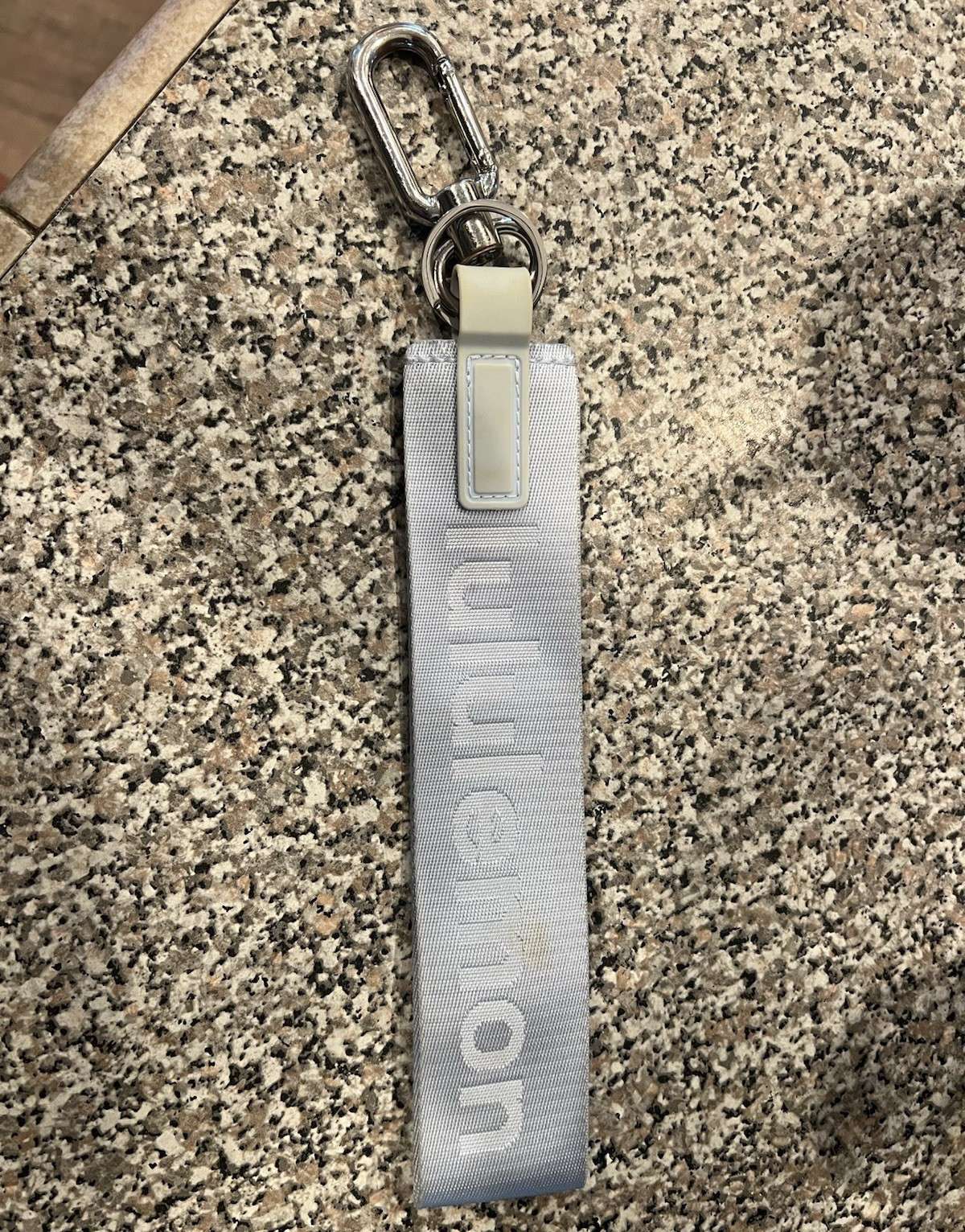 lululemon Gray Logo Strap Key Chain Keyring w/ Silver Carabiner Clip